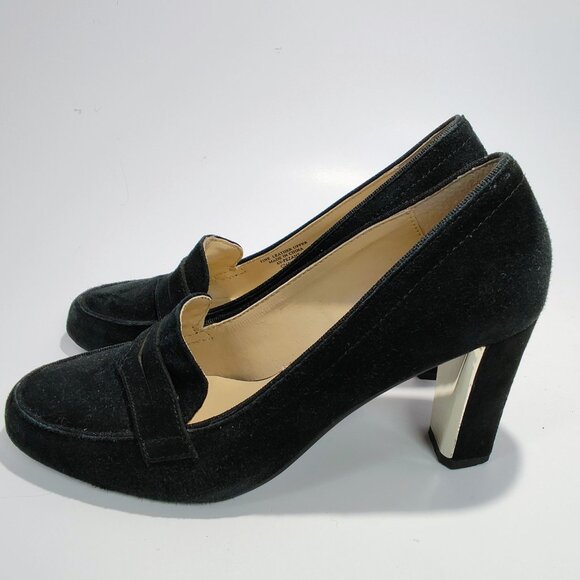 Adrienne Vittadini Women's Size 6M Black Suede Penny Loafer Block Heels - Picture 8 of 16
